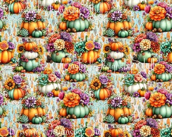 Printed Adhesive Vinyl Halloween Fall Floral Pumpkins Flowers