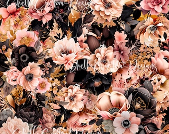 12 x 12 printed Pattern Vinyl  Black and Pink Floral