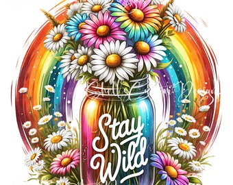 Printed decal Vinyl Rainbow Jar Rainbow Jar Stay Wild Daisy Daisies