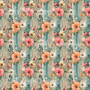 12x12 Printed Vinyl Floral Flowers Distressed Wood Blooms