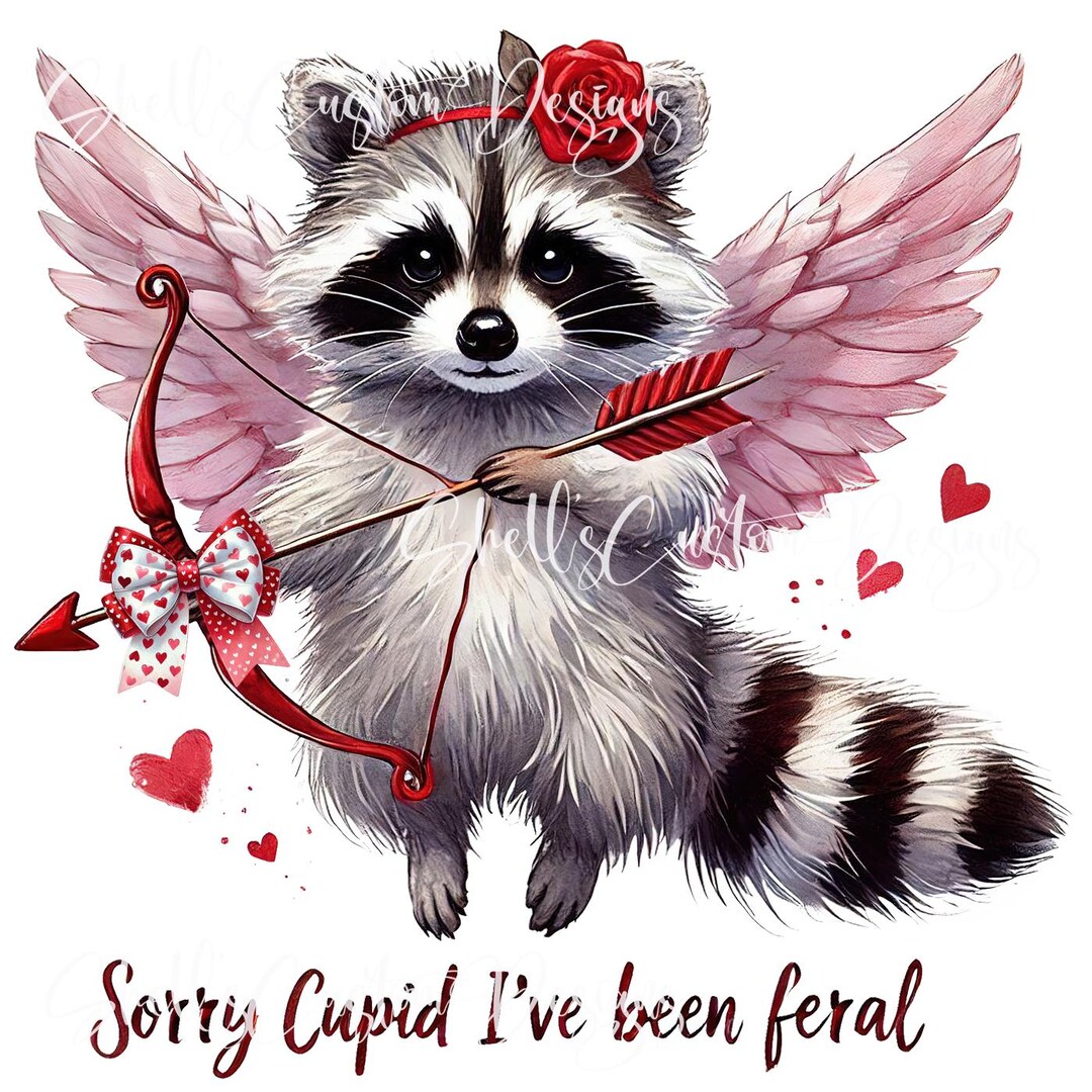 Cupid Raccoon Printed Vinyl Decal Raccoon Valentines Hearts Cupid Arrow Love Wings - Etsy