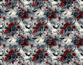 12 x 12 printed Pattern Vinyl Bats Roses Halloween Spooky Gothic Red Black Gray