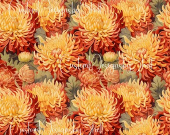 Printed Adhesive Vinyl Spider Mums Orange Yellow Floral Flowers Blooms