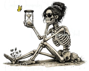 Clear Printed decal Vinyl Time Flies Skeleton Hourglass Butterfly Skull