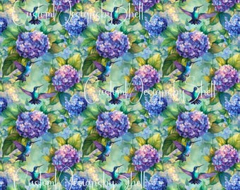 12x12 printed vinyl Humming bird florals watercolor Hummingbird Purple Lavender Teal