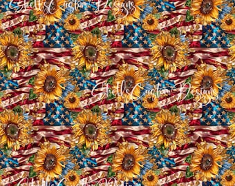 12x12 Printed Vinyl Sunflowers 4th Fourth of July Flags America