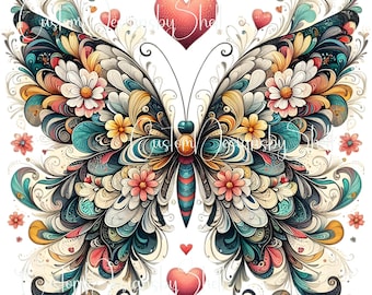 Printed decal Vinyl Rainbow Butterflys Floral Country Flowers Hearts Love Pink Teal Yellow