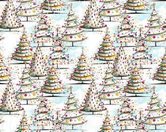 12x12 printed vinyl Christmas Trees Pine Winter White ornaments
