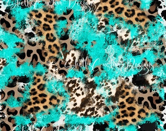 12x12 Printed Vinyl Teal Cow cheetah print watercolor