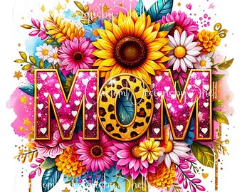 Printed Decal Mother Mom Floral Sunflowers Daisy Blue Pink Yellow