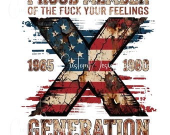 Printed Adhesive Vinyl Decal Gen X Generation American Flag