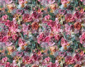12 x 12 Adhesive Printed Pattern Vinyl Painted Oil Floral Flowers Roses