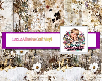 12x12 Printed Vinyl Shabby Distressed Floral Cow fur Daisy Tumbler Pattern