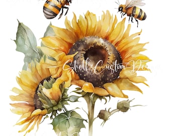 Printed decal Vinyl Sunflowers Bee's
