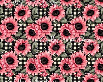 12x12 Printed Vinyl Pink Sunflowers Plaid Black gingham