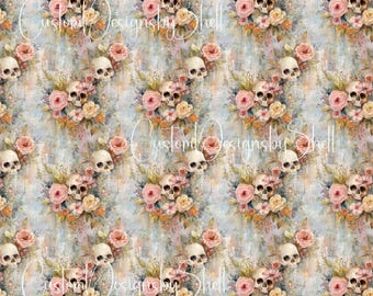 12 x 12 Printed Adhesive Pattern Vinyl Skull Skeleton Spring Summer Pastel Floral Flowers Blue Pink