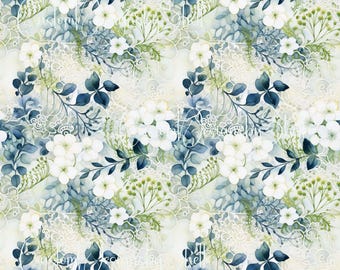 12 x 12 Adhesive Printed Pattern Vinyl Blue Green Floral Blossoms