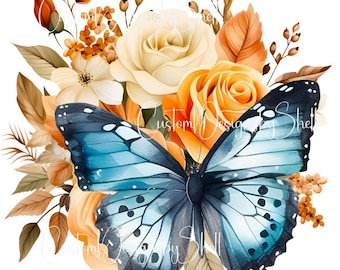 Printed decal Vinyl Rainbow Butterfly Floral Country Flowers Hearts orange blue