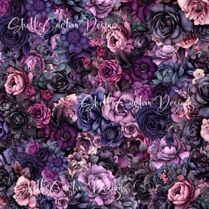 12 x 12 printed Pattern Vinyl Purple Roses flowers floral Gothic