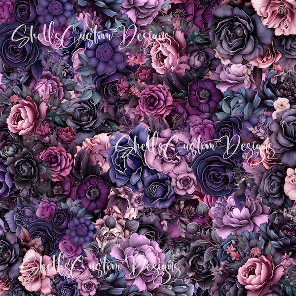 12 x 12 printed Pattern Vinyl Purple Roses flowers floral Gothic
