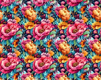 12 x 12 printed Pattern Vinyl Peony flowers floral Red Pink Teal Orange Green Love Valentines