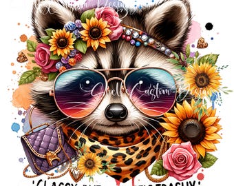 Classy But a Little Bit Trashy Raccoon Printed Decal sunflowers Cheetah