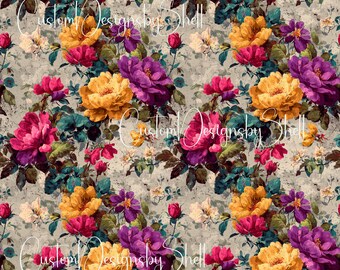 12x12 Pattern Printed Adhesive Vinyl Spring Summer Rustic Orange Red Fuchsia Brown