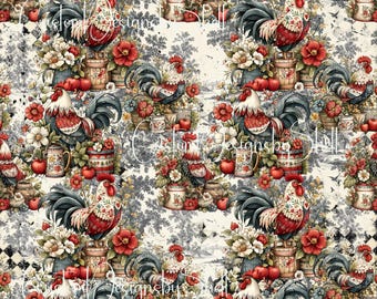 12x12 Printed Adhesive Vinyl Chicken Hens Country 4th Red White Plaid Checker Blue Farm Eggs