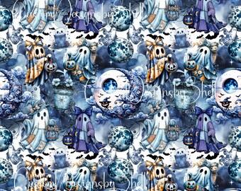 12 x 12 printed Pattern Ghosts Patchwork Blue Pumpkins Spider Bats Webs Halloween