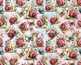 12x12 Printed Vinyl Floral Love Snails and Butterflies Hearts Floral Daisy Pink