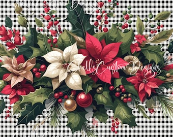 12x12 printed vinyl Plaid Christmas Holly Berries Ornaments