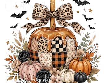 Printed Adhesive Vinyl Decal Candy Apple Halloween Spooky Season Pumpkins