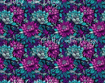 12 x 12 printed Pattern Red Teal Purple Blooms Daisy Sun Summer Spring Green Blue
