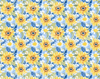 12 x 12 printed Pattern Vinyl Blossom Sunflower Daisy Blue Yellow