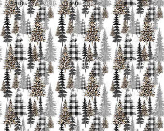 12x12 Printed Vinyl Christmas Pine tree forest leopard plaid