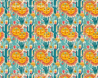 12x12 printed vinyl Bright Boho Groovy Hippy Floral Cactus Desert Flowers Stripes Daisy Summer Spring Sun Summer Yellow Teal Green