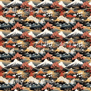 12x12 Printed Vinyl oriental Black and gold Mountains watercolor