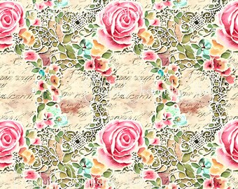 12x12 Printed Adhesive Vinyl Shabby Chick Floral Roses Blooms
