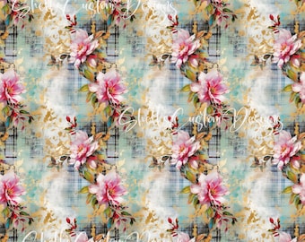 12x12 printed vinyl Plaid Teal Pink Floral Winter