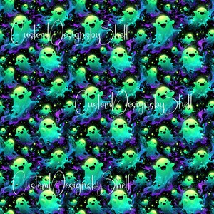 12 x 12 printed Pattern Vinyl Green Florescent Ghosts Halloween Cute