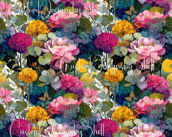 12x12 Pattern Printed Adhesive Vinyl Spring Summer Wild Floral Flowers Yellow Pink Fuchsia Blue