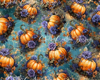 12 x 12 printed Pattern Pumpkins Spiderwebs Floral