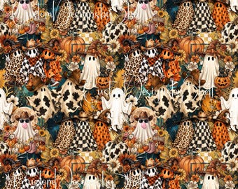 12 x 12 Printed Adhesive Pattern Vinyl Fall Halloween Country Ghosts Cow Print Western