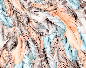 12x12 printed vinyl Feathers Pastel Leopard Western Red Blue Teal Orange Pink Gray Brown Yellow
