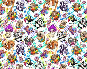 12x12 Printed Adhesive Vinyl Crazy Party Animals Dog Panda Skunk Pug Lama