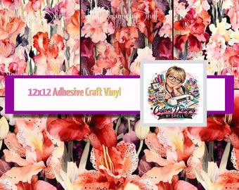 12x12 Printed Pattern Adhesive Vinyl Iris Flowers Floral Purple Maroon Red Tumbler