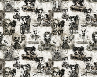 12 x 12 printed Pattern Vinyl Creepy Dolls Doll Scary Haunted Floral Gothic