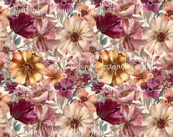 12 x 12 Printed Adhesive Pattern Floral Flowers Fall Burgandy Copper Pink Rose