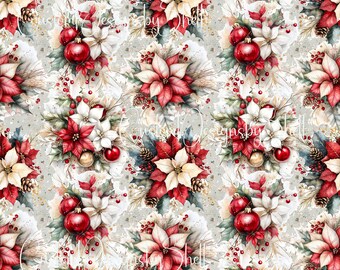 Pattern Vinyl printed vinyl Poinsettia Christmas Ornaments Pinecone Red White Gray Green White