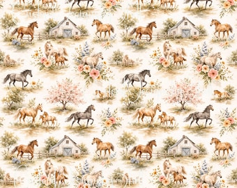 12 x 12 printed Pattern Pastel Wild Horses Stallions Country Farm Colts Pattern Floral